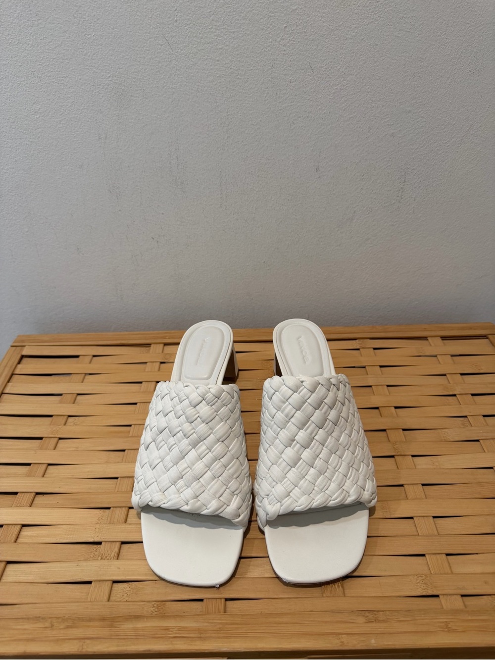 Vince White Woven Slide Mules